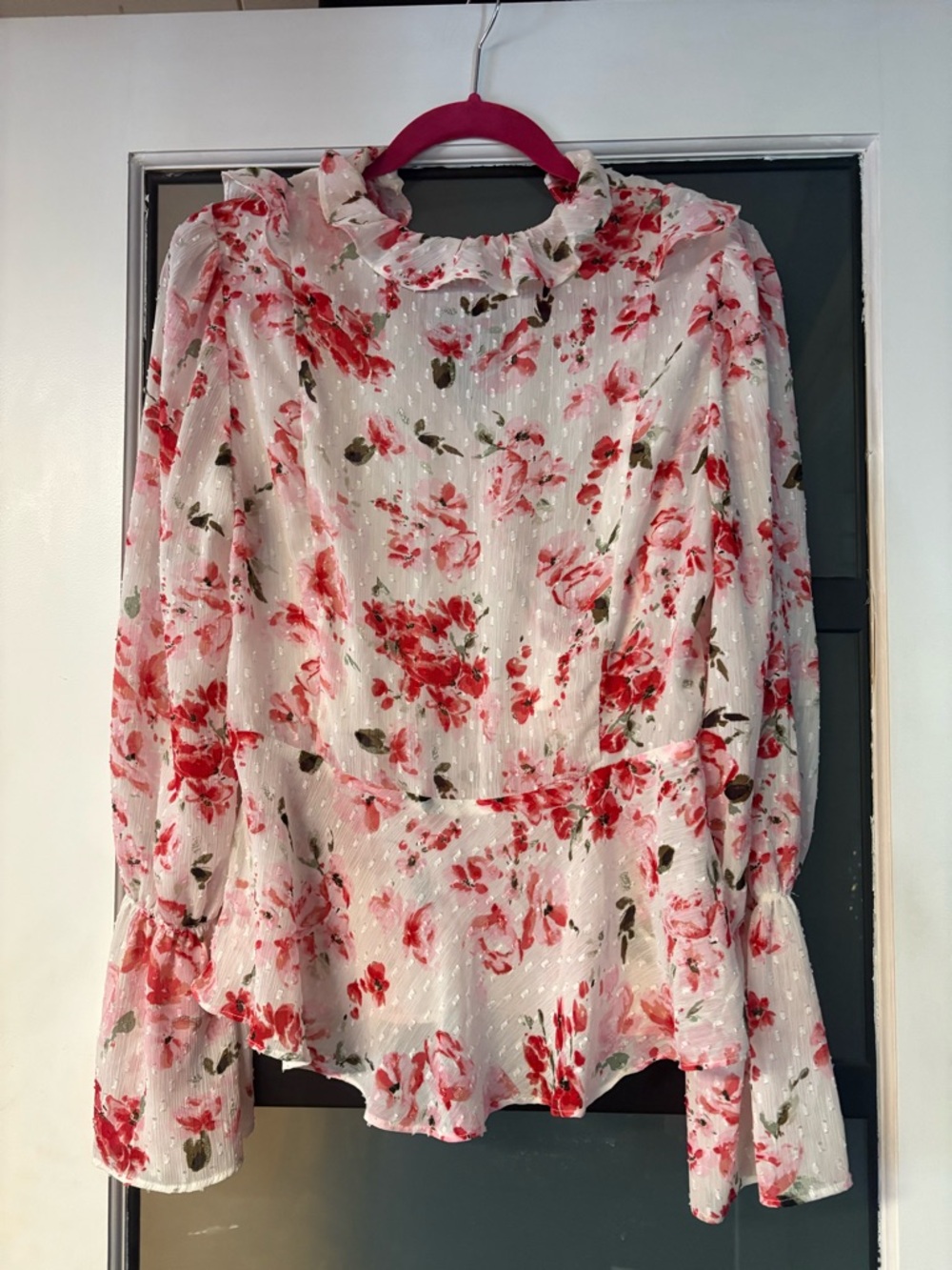 Pink Floral Ruffle Wrap Blouse - Picture 2 of 3